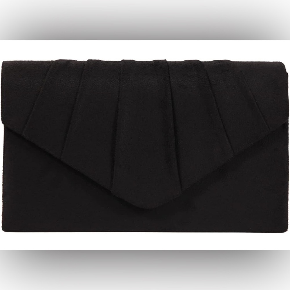 Black Suede Clutch Purse w/ Chain - Picture 3 of 7